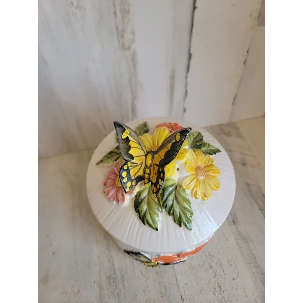 Vintage 3D butterfly kitchen canister jar unique floral home decor lidded - Picture 5 of 14